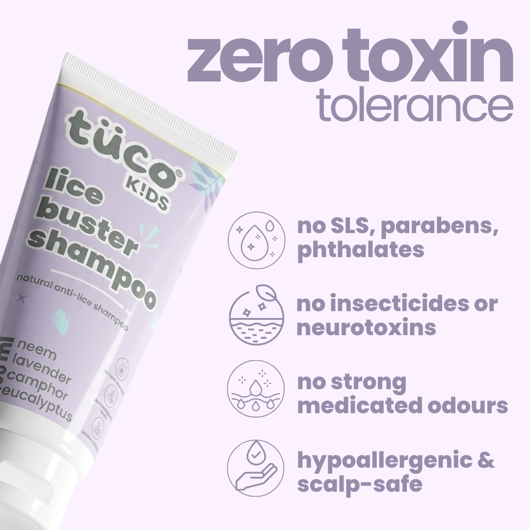 Zero toxin tolerance - Tuco Kids lice shampoo for kids: no SLS, parabens, insecticides, hypoallergenic